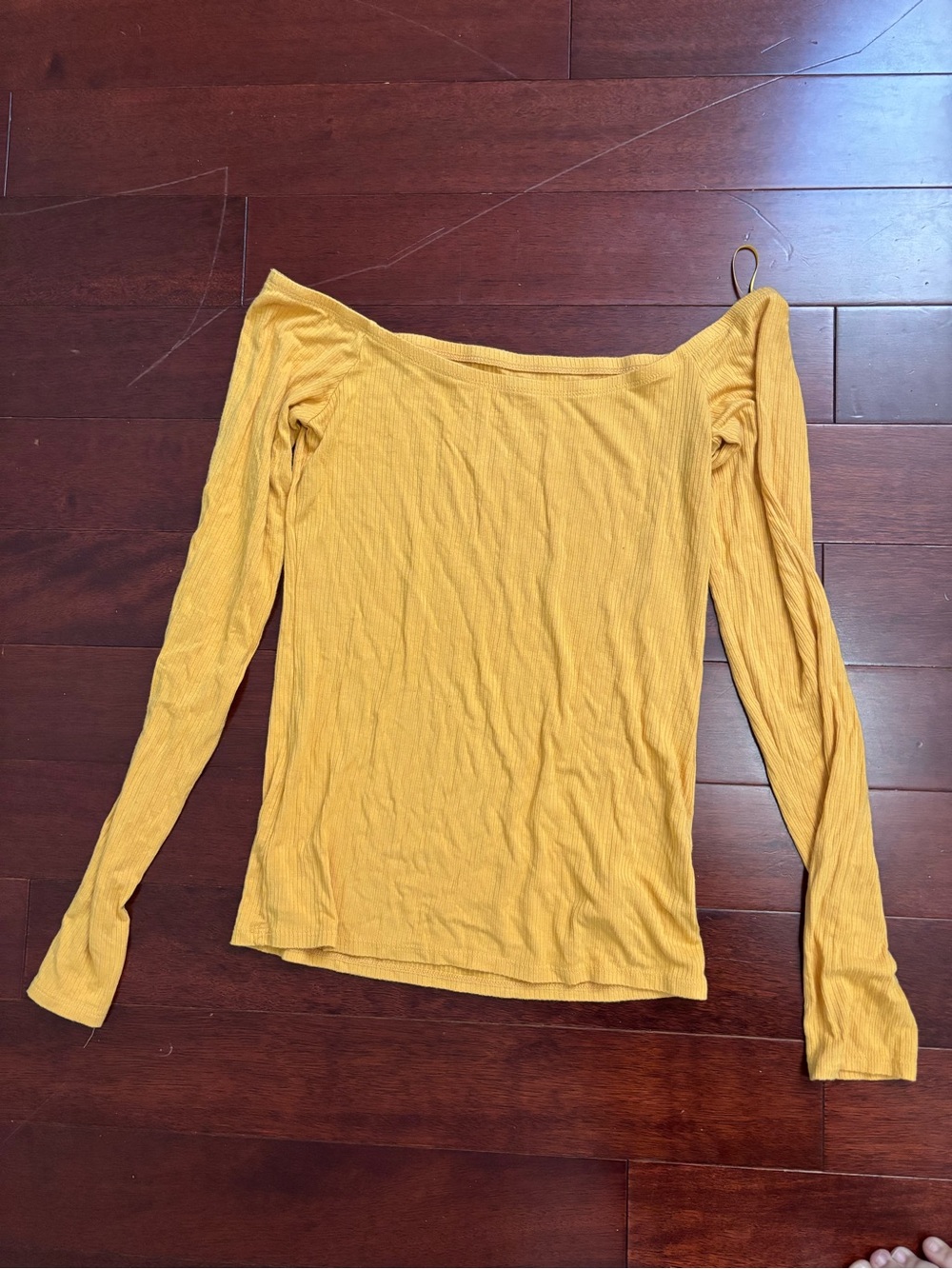 Hollister Mustard Off-Shoulder Ribbed Long Sleeve Top
